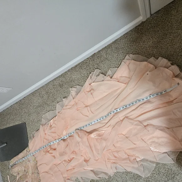 Sz 8 (fits 4 w/ corset Room) Mary's P3279 Peach Chiffon Ruffle Gown w Crystals - Picture 9 of 9
